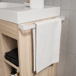 Ensemble meuble vasque faible profondeur effet bois avec porte-serviettes l.85 x H.82 x P.36 cm + plan vasque résine blanc + miroir, GoodHome Maza