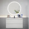 Ensemble meuble vasque L.100cm 2 tiroirs + lavabo + LED miroir rond 90cm,blanc,easy