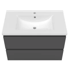 Ensemble meuble vasque L.80cm 2 tiroirs + lavabo + LED miroir rond 60cm,anthracite