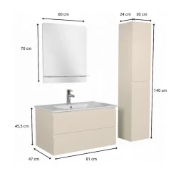 Ensemble meuble vasque SORRENTO 80cm avec robinet, miroir et colonne
