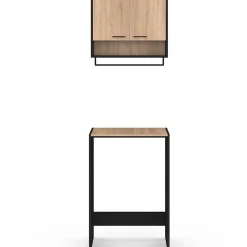 Ensemble meubles de buanderie WALLIS noir et bois façon hêtre pour machine à laver