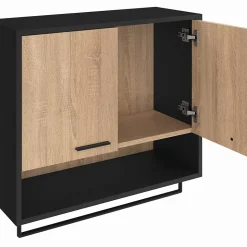 Ensemble meubles de buanderie WALLIS noir et bois façon hêtre pour machine à laver
