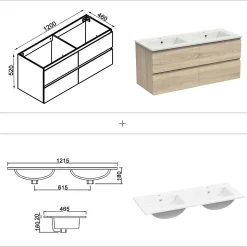 Ensemble meubles Salle de Bain 120cm avec colonne et miroir lumineux 3 couleurs Chêne Wotan