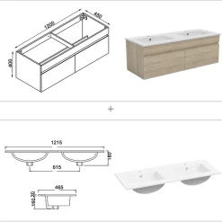 Ensemble meubles Salle de Bain 120cm avec colonne + miroir lumineux 3 couleurs + dimmable Chêne Wotan