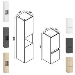 Ensemble meubles Salle de Bain 50cm simple vasque + colonne + miroir rond mural Chêne Wotan