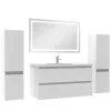 Ensemble meubles Salle de Bain 100cm simple vasque + colonne + miroir lumineux Blanc