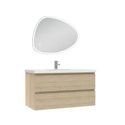 Ensemble meubles Salle de Bain 100cm vasque + miroir 3 couleurs lumineux Chêne Wotan