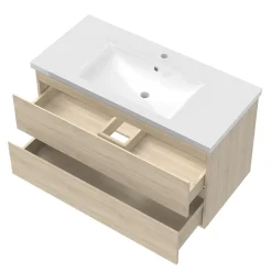 Ensemble meubles Salle de Bain 100cm vasque + miroir 3 couleurs lumineux Chêne Wotan