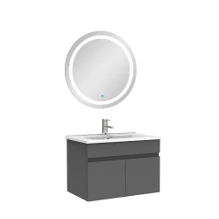 Ensemble meubles Salle de Bain simple vasque 60cm + rond miroir lumineux Anthracite