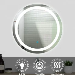 Ensemble meubles Salle de Bain simple vasque 60cm + rond miroir lumineux Anthracite