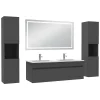 Ensemble meubles Salle de Bain 120cm avec colonne + miroir lumineux 3 couleurs + dimmable Anthracite