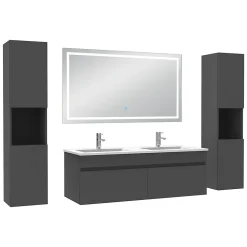 Ensemble meubles Salle de Bain 120cm avec colonne + miroir lumineux 3 couleurs + dimmable Anthracite