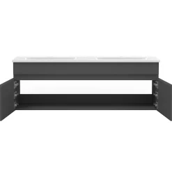 Ensemble meubles Salle de Bain 120cm avec colonne + miroir lumineux 3 couleurs + dimmable Anthracite