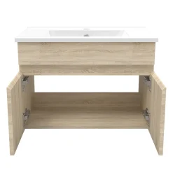 Ensemble meubles Salle de Bain simple vasque 60cm + miroir lumineux Chêne Wotan