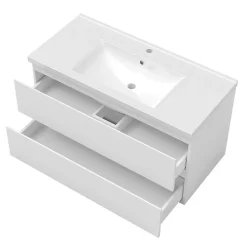 Ensemble meubles Salle de Bain 100cm vasque + colonne + miroir lumineux Blanc