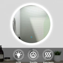 Ensemble meubles Salle de Bain simple vasque 60cm + miroir rond lumineux Anthracite