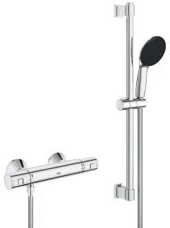 Ensemble mitigeur de douche thermostatique + douchette + flexible et barre, chrome, Grohe Start