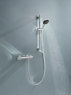 Ensemble mitigeur de douche thermostatique + douchette + flexible et barre, chrome, Grohe Trend