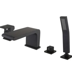 Ensemble Robinet mélangeur Noir Baignoire 4 trous en Cascade, Ensemble Pommeau Douchette Bain - 6080B