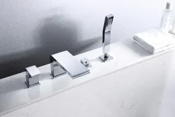 Ensemble Robinet mélangeur Chrome Baignoire 4 trous en Cascade, Ensemble Pommeau Douchette Bain - 6080