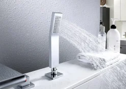 Ensemble Robinet mélangeur Chrome Baignoire 4 trous en Cascade, Ensemble Pommeau Douchette Bain - 6080