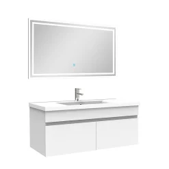 Ensemble Salle De Bain 100cm meuble blanc avec miroir lumineux