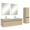 Ensemble Salle De Bain 120cm Chêne Wotan meuble et miroir et colonne et double vasque