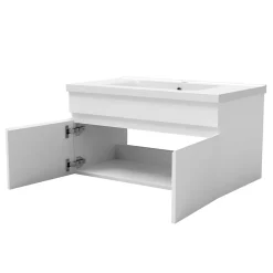 Ensemble Salle De Bain 80cm Blanc meuble + miroir + colonne + simple vasque
