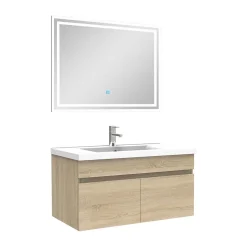 Ensemble Salle De Bain 80cm meuble Chêne Wotan avec miroir lumineux