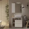 Ensemble salle de bain meuble+miroir+vasque HAMBURG blanc brillant, béton 79 x 79 x 49 cm
