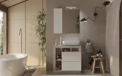 Ensemble salle de bain meuble+miroir+vasque HAMBURG blanc brillant, béton 79 x 79 x 49 cm