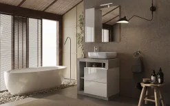 Ensemble salle de bain meuble+miroir+vasque HAMBURG blanc brillant, béton 79 x 79 x 49 cm
