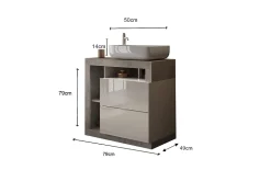 Ensemble salle de bain meuble+miroir+vasque HAMBURG blanc brillant, béton 79 x 79 x 49 cm