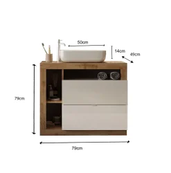 Ensemble salle de bain meuble+miroir+vasque HAMBURG blanc brillant, Kadiz 79 x 79 x 49 cm