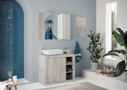 Ensemble salle de bain, meuble+miroir+vasque BASIC pin blanc, 92 x 78 x 45 cm