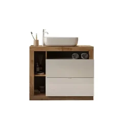 Ensemble salle de bain meuble+miroir+vasque HAMBURG blanc brillant, Kadiz 110 x 79 x 49 cm