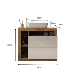 Ensemble salle de bain meuble+miroir+vasque HAMBURG blanc brillant, Kadiz 110 x 79 x 49 cm