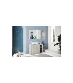 Ensemble salle de bain, meuble+miroir+vasque BASIC pin blanc, 110 x 78 x 45 cm