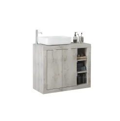 Ensemble salle de bain, meuble+miroir+vasque BASIC pin blanc, 110 x 78 x 45 cm