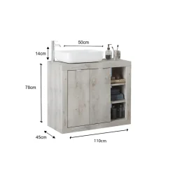 Ensemble salle de bain, meuble+miroir+vasque BASIC pin blanc, 110 x 78 x 45 cm