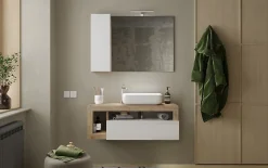 Ensemble salle de bain meuble suspendu+miroir+vasque HAMBURG blanc brillant, Kadiz 110 x 47 x 49 cm