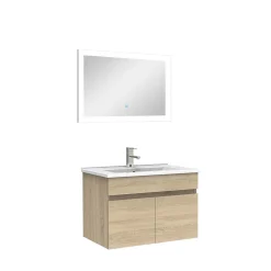Ensemble Salle De Bain simple vasque 60cm meuble Chêne Wotan avec miroir lumineux