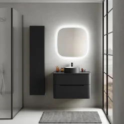 Ensemble salle de bains L. 84 cm meuble sous vasque + plan de toilette noir mat Alba