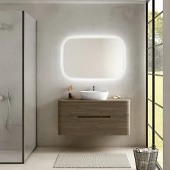 Ensemble salle de bains L. 119 cm meuble sous vasque + plan de toilette décor noyer Alba