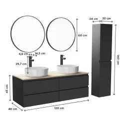Ensemble SORRENTO double vasque suspendu 120cm