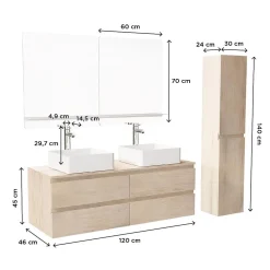 Ensemble SORRENTO double vasque suspendu 120cm