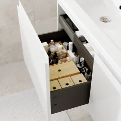 Ensemble sous vasque + plan vasque résine l.120 cm, blanc mat, GoodHome Levanna