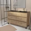 Ensemble sous vasque à poser effet chêne naturel 6 tiroirs + vasque double noire, l.120 cm, Galedo Timber