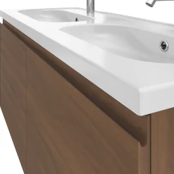 Ensemble sous vasque effet noyer 2 tiroirs + plan vasque blanc en céramique l.120 cm, GoodHome Levanna