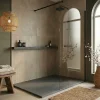 Essential 140x80 cm receveur de douche rectangulaire à poser SMC avec surface effet pierre, gris foncé (CERAES14080DG)